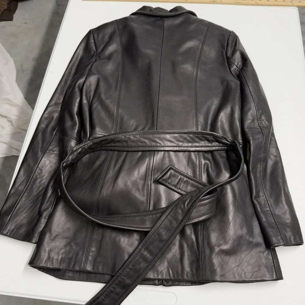 Wilsons Leather Womens Black Zip Front Belted Jacket Removable Faux Fur Lining M